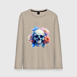 Мужской лонгслив Акварельный череп в цветах