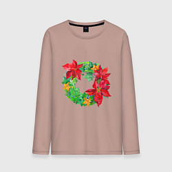 Мужской лонгслив Новогодний венок из плюща и пуансеттии