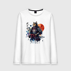 Лонгслив хлопковый мужской Cat samurai - bushido ai art, цвет: белый
