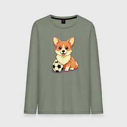 Лонгслив хлопковый мужской Корги с мячом, цвет: авокадо