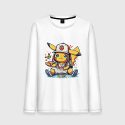 Мужской лонгслив Пикачу покемон ест пиццу