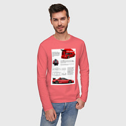 Лонгслив хлопковый мужской Honda nsx, цвет: коралловый — фото 2