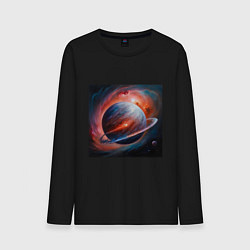 Лонгслив хлопковый мужской Огненная планета, цвет: черный