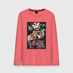 Лонгслив хлопковый мужской Тандзиро Зеницу Инозука манга Клинок рассекающий д, цвет: коралловый