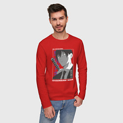 Лонгслив хлопковый мужской Человек-бензопила Аки Хаякава Aki Hayakawa, цвет: красный — фото 2