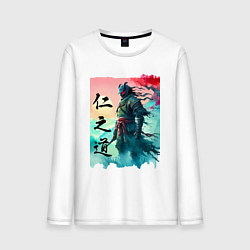 Лонгслив хлопковый мужской Japanese samurai - ghost of Tsushima sketch, цвет: белый