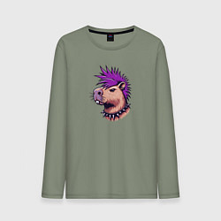 Мужской лонгслив Капибара с фиолетовым ирокезом