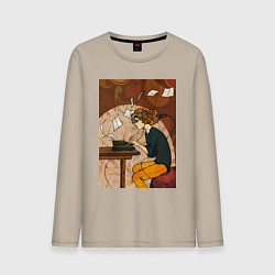 Лонгслив хлопковый мужской Писатель, цвет: миндальный