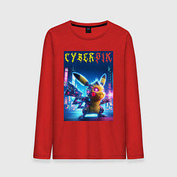 Лонгслив хлопковый мужской Cyber Pikachu - ai art fantasy, цвет: красный