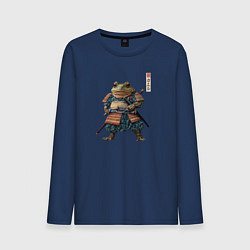Лонгслив хлопковый мужской Лягушка самурай - japan aesthetic, цвет: тёмно-синий