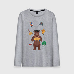 Мужской лонгслив Медведь с балалайкой в ушанке и матрёшка