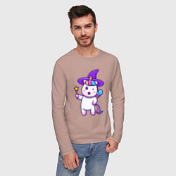 Лонгслив хлопковый мужской Фея единорожка, цвет: пыльно-розовый — фото 2