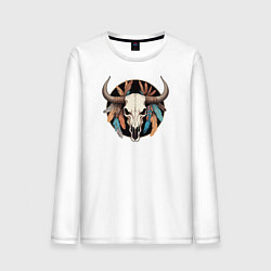 Мужской лонгслив Череп с перьями в стиле бохо