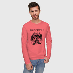 Лонгслив хлопковый мужской Bon Jovi - rock dog, цвет: коралловый — фото 2