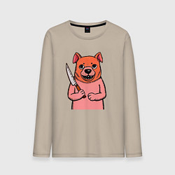 Мужской лонгслив Бульдог с красной мордой и ножом