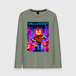 Лонгслив хлопковый мужской Halloween is coming - neon glow collaboration, цвет: авокадо