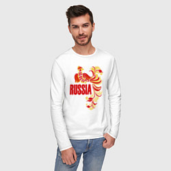 Лонгслив хлопковый мужской Russia, цвет: белый — фото 2