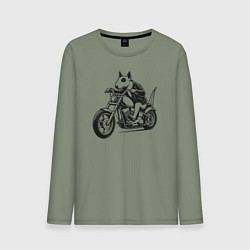 Мужской лонгслив Бультерьер байкер на мотоцикле чоппере