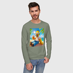 Лонгслив хлопковый мужской Гомер Симпсон в стиле Майнкрафт с кружкой пива - н, цвет: авокадо — фото 2