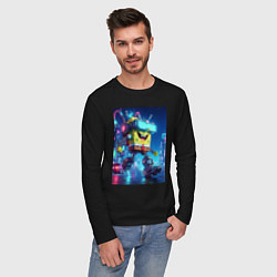 Лонгслив хлопковый мужской Cyber Sponge Bob - neon glow fantasy, цвет: черный — фото 2