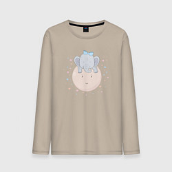 Лонгслив хлопковый мужской Elephant on the moon, цвет: миндальный