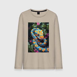 Лонгслив хлопковый мужской Змея в зелени, цвет: миндальный