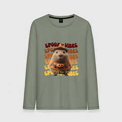 Лонгслив хлопковый мужской Spooky vibes - жуткий вайб, цвет: авокадо