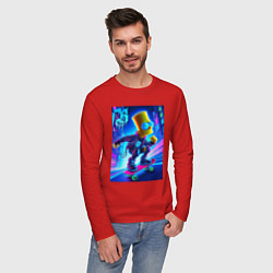 Лонгслив хлопковый мужской Барт Симпсон на скейтборде - неоновое свечение, цвет: красный — фото 2