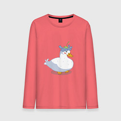 Лонгслив хлопковый мужской Милая уточка гусь с цветочком на голове, цвет: коралловый