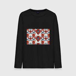 Лонгслив хлопковый мужской Узор красно-синий на белом фоне, цвет: черный