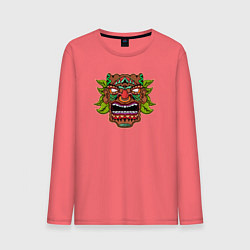 Лонгслив хлопковый мужской Тики маска в листьях, цвет: коралловый