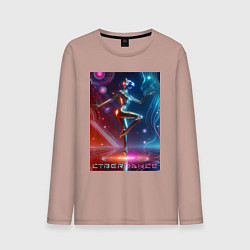 Лонгслив хлопковый мужской Танцующая кибер девчонка - неоновое свечение, цвет: пыльно-розовый