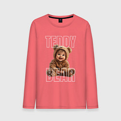 Лонгслив хлопковый мужской Милый тедди, цвет: коралловый