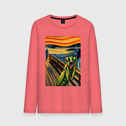Лонгслив хлопковый мужской Богомол кричит на картине Эдварда Мунка - мем иску, цвет: коралловый