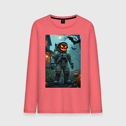 Лонгслив хлопковый мужской Тыква Джек космонавт, цвет: коралловый