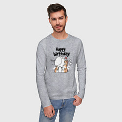 Лонгслив хлопковый мужской С днём рождения - котэ, цвет: меланж — фото 2
