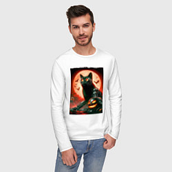 Лонгслив хлопковый мужской Стимпанк кот в очках - нейроарт, цвет: белый — фото 2