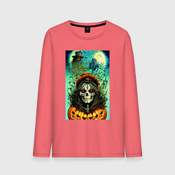 Лонгслив хлопковый мужской Скелет ведьмы - хэллоуин, цвет: коралловый