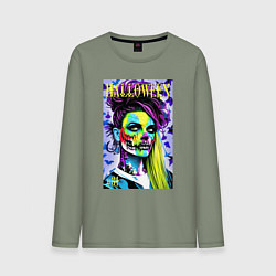 Лонгслив хлопковый мужской Halloween zombie - magazin cover, цвет: авокадо