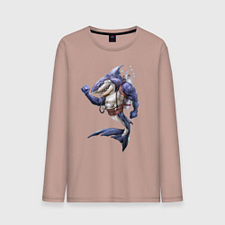 Лонгслив хлопковый мужской Акула - крутой ныряльщик, цвет: пыльно-розовый