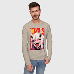 Лонгслив хлопковый мужской Демоница улыбается, цвет: миндальный — фото 2