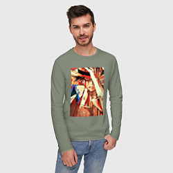 Лонгслив хлопковый мужской Ван-Пис Луффи Монки арт, цвет: авокадо — фото 2