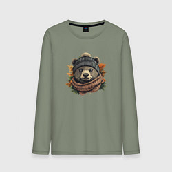 Мужской лонгслив Медведь в шарфе и шапке