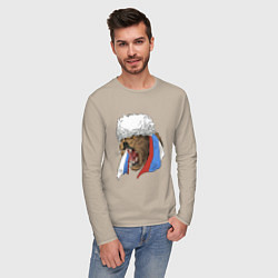 Лонгслив хлопковый мужской Русский медведь арт, цвет: миндальный — фото 2