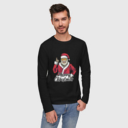 Лонгслив хлопковый мужской Christmas Santa, цвет: черный — фото 2