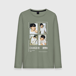 Лонгслив хлопковый мужской Changbin stray kids cute, цвет: авокадо