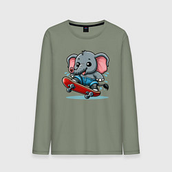 Лонгслив хлопковый мужской Слонёнок крутой скейтбордист - нейроарт, цвет: авокадо