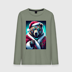 Лонгслив хлопковый мужской Cyber bear - Santa Claus, цвет: авокадо