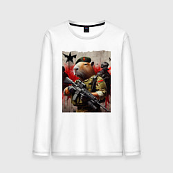 Лонгслив хлопковый мужской Крутой капибара - спецназ, цвет: белый