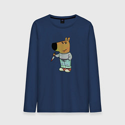 Лонгслив хлопковый мужской Чиловый парень с ножом, цвет: тёмно-синий